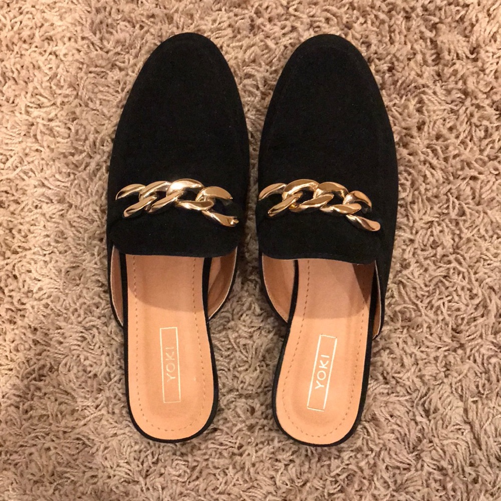 Yoki Faux Suede Backless Loafer Mule with Chain